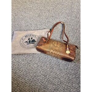 Brahmin Melanie Toasted Almond Handbag Croc Embossed Leather Shoulder Purse